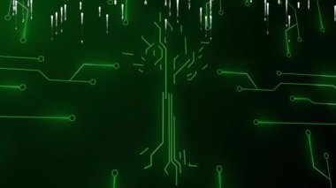 Hilal parlaması, devrelerin takibi, ağaçların büyümesi ve görselleştiren veri akışı üzerine. Teknoloji, veri, dijital, siber, yenilik, fütüristik, soyut