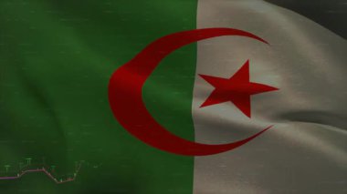 Piyasa büyümesini birbirine bağlayan Cezayir bayrağını dalgalandıran yükselen rüzgar finansal tablolara yükseliyor. Vatanseverlik, finans, piyasa, dalgalanma, büyüme, sembolizm, animasyon