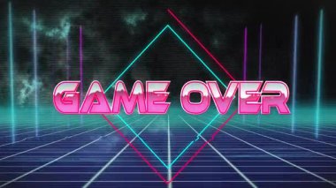 Oyun Oluşturan 3 boyutlu harfleri dağıtmak oyun döngüsünü gösteren elmas hatlı çubukları canlandırmak. Fütürist, siber punk, neon, dijital, soyut, dalgın, canlı