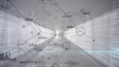 Kaybolan 3D tünel titreşimi başlatılıyor, titreşiyor, titreşen glifler kayan kod ağı gösteriyor. Fütüristik, teknoloji, veri görselleştirme, dijital, soyut, yüksek teknoloji, bağlantı