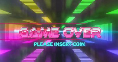 Parlak neon çubuklar açılıyor oyun bitti, lütfen para yerleştirme dürtüsü ortaya çıktı. Fütürist, siber punk, neon, atari, teknoloji, dijital, dalgın