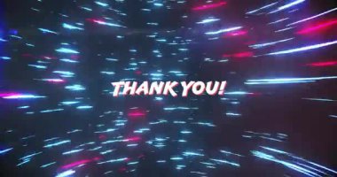 Çerçeve açılıyor ve 3D teşekkür mesajı geliyor. Dönen neon tünelde şükranlarımızı sunuyoruz. Neon, dijital, fütüristik, enerjik, minnettarlık, hareket, soyut