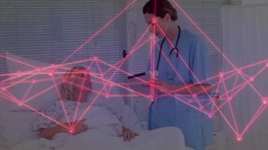 Pembe şebeke nabzı atarken hasta cevap veriyordu. Tıbbi, sağlık, teknoloji, tanı, hasta bakımı, klinik, yenilik