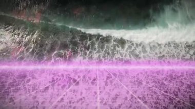 Neon-pembe şebeke, etkileşimi görselleştiren ızgara hatlarını yıkayan dalgaları oluşturur. Fütürist, soyut, okyanus, dijital, teknoloji, deniz kenarı, sürükleyici