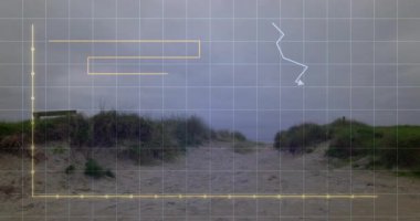 Izgara solma tetikleyiciler beyaz çizgi kayarken grafik çubukları istifleme ve geri çekme için ortaya çıkan eksenler. Kıyı, kum tepeleri, manzara, belgesel, minimalist, veri görselleştirme, doğal