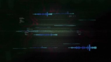 Işık çizgileri önyükleme arayüzü, dalga biçimleri çarpma, kod titremesi, kırmızı X sinyali kapatma. Fütürist, dijital, veri, siber, yüksek teknoloji, soyut, teknolojik