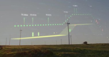 Performansı görselleştirmek için türbinlerin üzerinde yükselen yeşil çizgi ve çubukları göstermeye başlayın. Yenilenebilir, sürdürülebilirlik, analitik, enerji, teknoloji, verimlilik, çevre