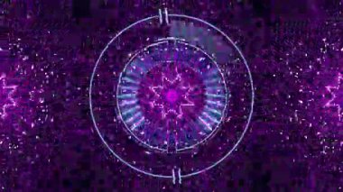 Soluk mavi halka saat yönünde yayları tetikler, ağ titreşir ve mandala oluşturur. Siber uzay, fütüristik, dijital, karmaşık, geometrik, canlı, hipnotik