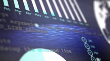 Dalga akış elemanları birleşik ekrana yaklaşırken, ızgara açma çubuğu çizelgesi oluşturuluyor. Dijital, fütüristik, soyut, bilgi, yenilik, teknoloji, veri