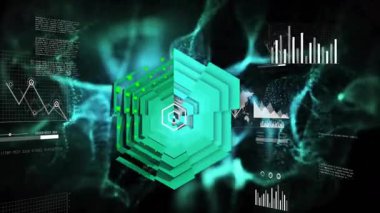 Bulut simgesi, veri akışını görselleştiren grafikler ve düğümlerle dönen bir başlangıç altıgenidir. Dijital, soyut, geleceksel, veri, teknoloji, görselleştirme, yenilik