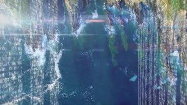 Başlangıçta okyanus kayalıklarına yağan ikili yağmurda ışık çizgileri sürükleniyor ve dijital bir sahne yaratıyor. Dijital soyut, doğal manzara, yüksek teknoloji, fütüristik, dinginlik, okyanus, minimalizm