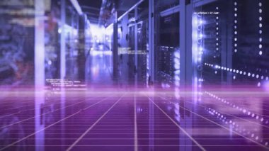 zemin ızgarası aktifleştiriliyor. Kod kaydırma lensleri parlıyor. Sunucu koridorunu tarıyor. Veri akışını görüntülüyor. Fütürist, teknoloji, siber, dijital, yenilikçi, soyut, yüksek teknoloji