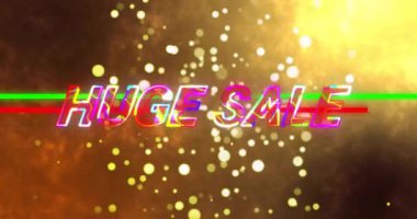 Yeşil harfler birleşerek arızalı RGB dev satış bantlarına dönüşüyor, satılığa çıkan küreler. Görsel efektler, dijital animasyon, canlı, promosyon, modern, enerjik, soyut