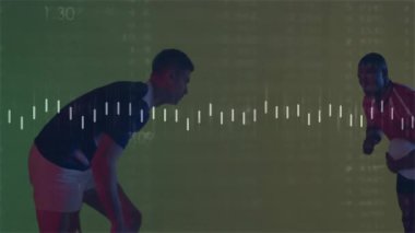 Kırmızılı atlet topu kaldırdıktan sonra hücum ederek, titreşen spor dalgalarıyla zemin hazırlıyor. Spor, eylem, rekabet, yoğunluk, dijital, modern, dinamik