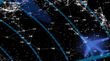 Görünen düğümler, yay süpürme ağı, veri güncelleme ve uçak hareketi, görsel bağlantı. Fütürist, teknoloji, dijital, soyut, bağlantı, görselleştirme, siber uzay