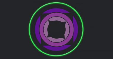 Senkronize hareketi göstermek için eşmerkezli grafik halkaların dönmesi ve titreşimi başlatıldığında. Soyut, hareketli, dijital, geleceksel, canlı, dinamik, teknoloji