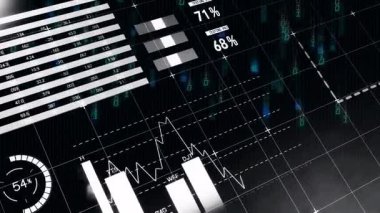 Yükleme sırasında, gerçek zamanlı ölçümleri göstermek için gösterge paneli animasyon çizelgeleri, çubuklar, haritalar, göstergeler. Analizler, gösterge paneli, görselleştirme, veri, arayüz, bilgi grafikleri, metrikler