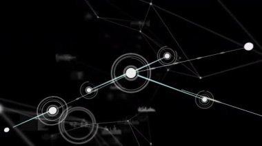 Koyu renk tuval açılıyor. Gök mavisi çizgileri birbirine bağlanıyor. Ağın görselleştirilmesini sağlıyor. Bağlantı, teknoloji, yenilik, veri, dijital, fütüristik, soyut