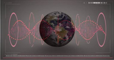 Dünya 'dan başlayarak, pembe sarmal halkalar, kurdele sarma, veriyi temsil eden uçaklar. Gelecek, teknoloji, dijital, küresel, bağlantı, soyut, yenilik