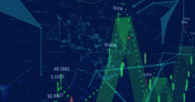 Finansal veri işlemenin dijital görüntüsü ve mavi arkaplana karşı bağlantı ağı. Küresel finans ve ağ teknolojisi kavramı