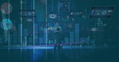 Mavi dijital ekranda veri işleme resmi. İş, veri işleme ve teknoloji konsepti dijital olarak oluşturuldu.