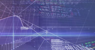 Mavi arkaplanda veri işleme ve ikili kodlama resmi. Küresel teknoloji, bilgisayar ve dijital arayüz kavramı dijital olarak oluşturulmuş görüntü.