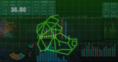 Sayısal okuma, neon poliline tırmanma köpek başından oka dönüşme, grafikler azalıyor. Fütüristik, veri görselleştirme, analitik, dijital, teknoloji, yenilik, soyut