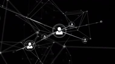 Merkezi kullanıcı düğümü somutlaştırılıyor ve ağ büyümesini göstermek için ışınlama grubu düğümleri gönderiliyor. Ağ, bağlantı, dijital, teknoloji, fütürist, soyut, veri