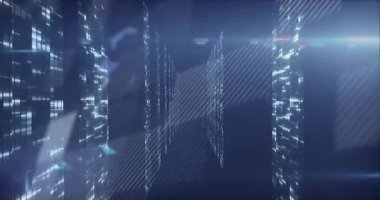 Kablo çerçeve paneli koridor katmanlarına kayıyor. Veri görselleştirmesi için dönen dünyayı birleştiriyor. Teknoloji, siber güvenlik, dijital, fütüristik, veri görselleştirme, yenilik, soyut