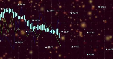 Piyasa güncellemesi alınıyor. Deniz mavisi şamdanlar ve çizgiler yükseliyor ve düşüyor. Finansal, pazar, gösterge paneli, dijital, analitik, veri, yatırım
