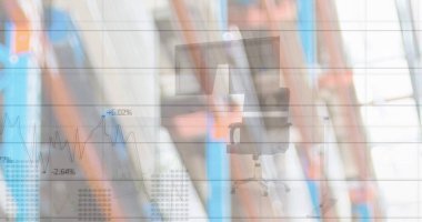 Depodaki veri işleme görüntüsü. Küresel iş ve dijital arayüz kavramı dijital olarak oluşturulmuş görüntü.