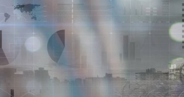 Şehrin veri işleme görüntüsü. Küresel iş ve dijital arayüz kavramı dijital olarak oluşturulmuş görüntü.