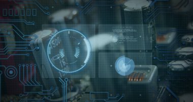 Mor arkaplandaki veri işleme üzerinde saat ve küre görüntüsü. Küresel bağlantılar iş ve veri işleme kavramı dijital olarak oluşturulmuş görüntü.