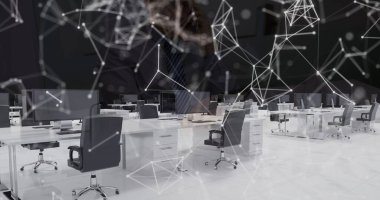 Ofis üzerinden bağlantı ağının resmi. Küresel bağlantılar, veri işleme ve dijital arayüz konsepti dijital olarak oluşturulmuş resim.