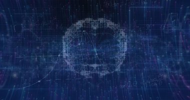 Beynin üzerinde işlenen veri görüntüsü. Küresel iş ve dijital arayüz kavramı dijital olarak oluşturulmuş görüntü.