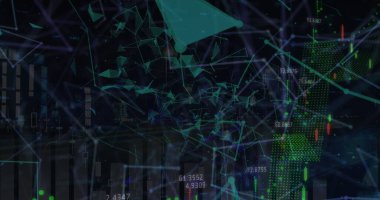 Grafiklerin, şekillerin ve siyah arkaplandaki numaraların resmi. Küresel finans, ekonomi ve para kavramı dijital olarak üretilen imaj.