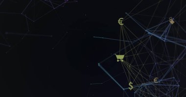 Simgelerle bağlantı ağının resmi. Küresel bağlantılar iş dünyası dijital arayüz teknolojisi ve dijital olarak oluşturulan ağ konsepti.