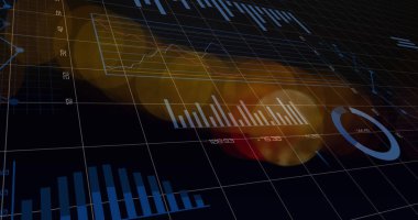 Işık noktaları üzerinden veri işleme görüntüsü. Küresel iş ve dijital arayüz kavramı dijital olarak oluşturulmuş görüntü.