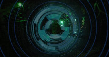 Sunucu odasındaki tarama ve veri işleme görüntüsü. küresel iş ve dijital arayüz kavramı dijital olarak oluşturulmuş görüntü.