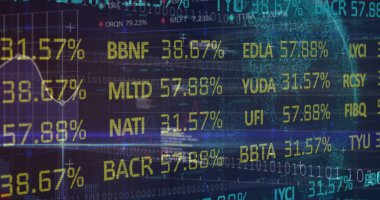 İstatistikler üzerinden finansal veri işleme resmi. Global, dijital arayüz ve teknoloji konseptini dijital olarak oluşturulan imajı finanse eder.