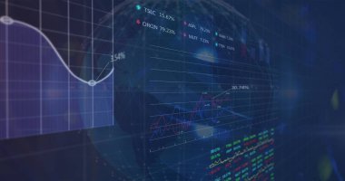 Veri işleme üzerinden bağlantı ağının resmi. Küresel finans teknolojisi ve dijital arayüz konsepti dijital olarak oluşturulmuş görüntü.