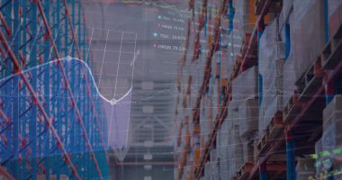 Depodaki veri işleme görüntüsü. Küresel iş ve dijital arayüz kavramı dijital olarak oluşturulmuş görüntü.