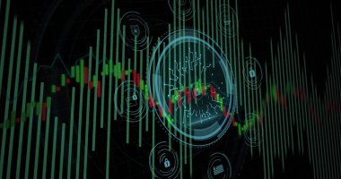 Siyah arkaplan üzerinde istatistiksel veri işleme ve siber güvenlik metni. Küresel ağ ve siber güvenlik teknolojisi kavramı