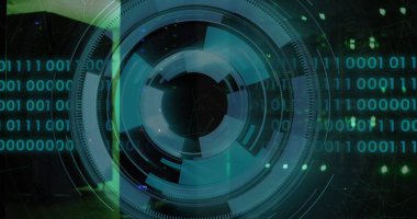 Sunucu odasındaki tarama ve veri işleme görüntüsü. küresel iş ve dijital arayüz kavramı dijital olarak oluşturulmuş görüntü.