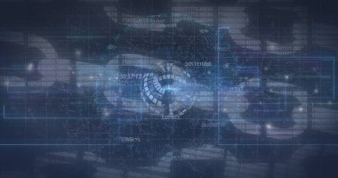 Zincirlerin üzerinde veri işleme görüntüsü. Küresel iş ve dijital arayüz kavramı dijital olarak oluşturulmuş görüntü.