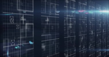 Siyah arkaplandaki şekiller. Küresel iş ve dijital arayüz kavramı dijital olarak oluşturulmuş görüntü.