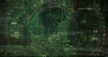 Siber saldırı uyarısı ve veri işleme görüntüsü tüm şehri tarıyor. Küresel teknoloji, çevrimiçi güvenlik ve dijital arayüz kavramı dijital olarak oluşturulmuş görüntü.