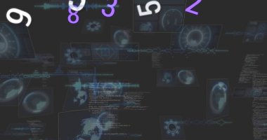 Siyah arkaplanda veri işleme üzerine numaraların resmi. Bilgisayarlar, ağ, veri işleme ve teknoloji konsepti dijital olarak oluşturuldu.