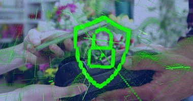 Rakamların ve akıllı telefon kullanan kadınların görüntüsü. Küresel spor ve rekabet konsepti dijital olarak oluşturulmuş görüntü.