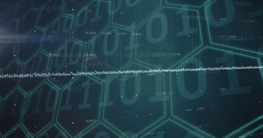 Karanlık arka planda finansal veri işleme resmi. Küresel iş, finans, veri işleme ve dijital arayüz kavramı dijital olarak oluşturuldu.